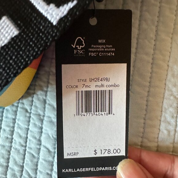 Karl Lagerfeld Multicolor Crossbody Bag W/ Checkered Print & Cartoon Graphic - Picture 4 of 11